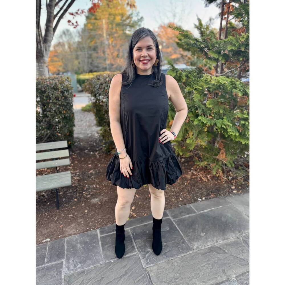 NEW PINCH bubble hem mini dress in jet black